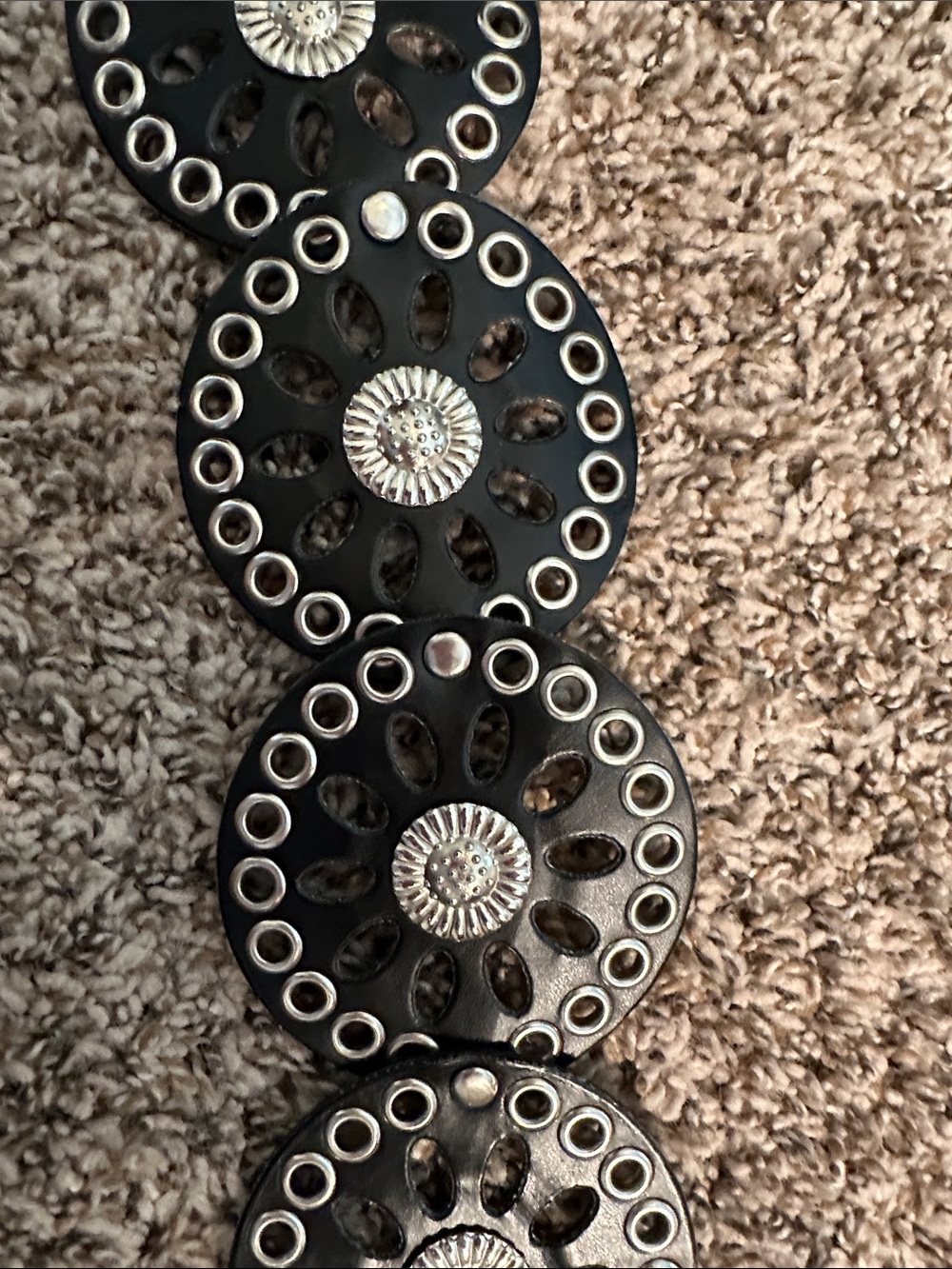Black Floral Concho Waist Belt with Silver Medallions - Picture 7 of 7